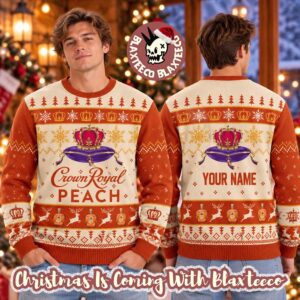 Crown Royal Peach Snowflakes Personalized Orange Holiday Ugly Sweater