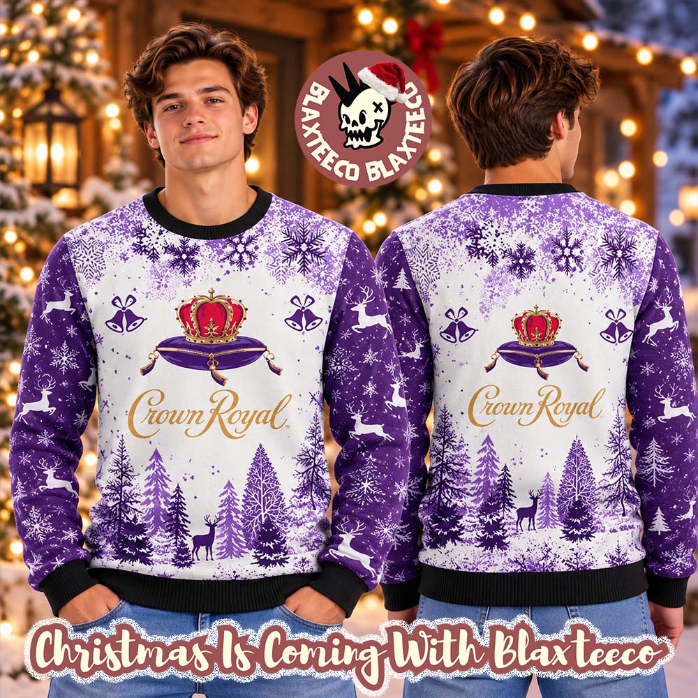 Crown Royal Pine Tree Forest Snowflakes Purple Christmas Ugly Sweater Crown Royal Pine Tree Forest Snowflakes Purple Christmas Ugly Sweater