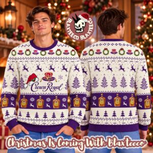 Crown Royal Santa Hat Reindeer Snowy Knitted Holiday Ugly Sweater