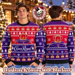 Crown Royal Whisky Big Logo With Snowflakes Pattern In Red And Purple Holiday Ugly Sweater 2026
