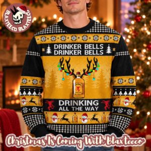 Fireball Drinker Bells Drinking All The Way Reindeer Ugly Christmas Sweater For Holiday 2026 Xmas Gifts