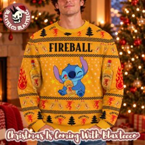 Fireball X Stitch Hug Fireball Yellow Ugly Christmas Sweater For Holiday