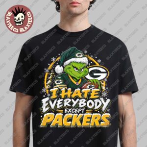 Green Bay Packers Grinch I Hate Everybody Except Packers NFL Fans Christmas Gift Holiday T-Shirt