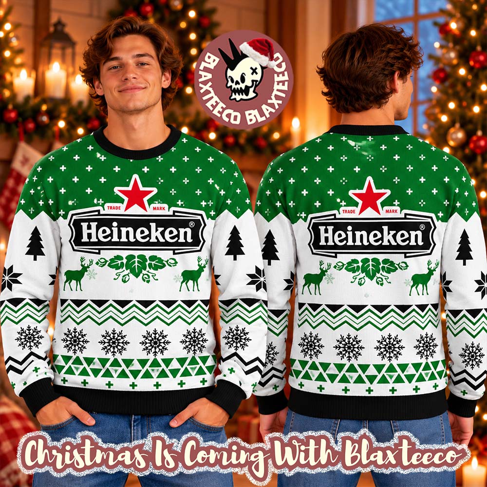 Heineken Beer Big Logo Reindeer Green And White Ugly Christmas Sweater Gift 2026 Heineken Beer Big Logo Reindeer Green And White Ugly Christmas Sweater Gift 2026