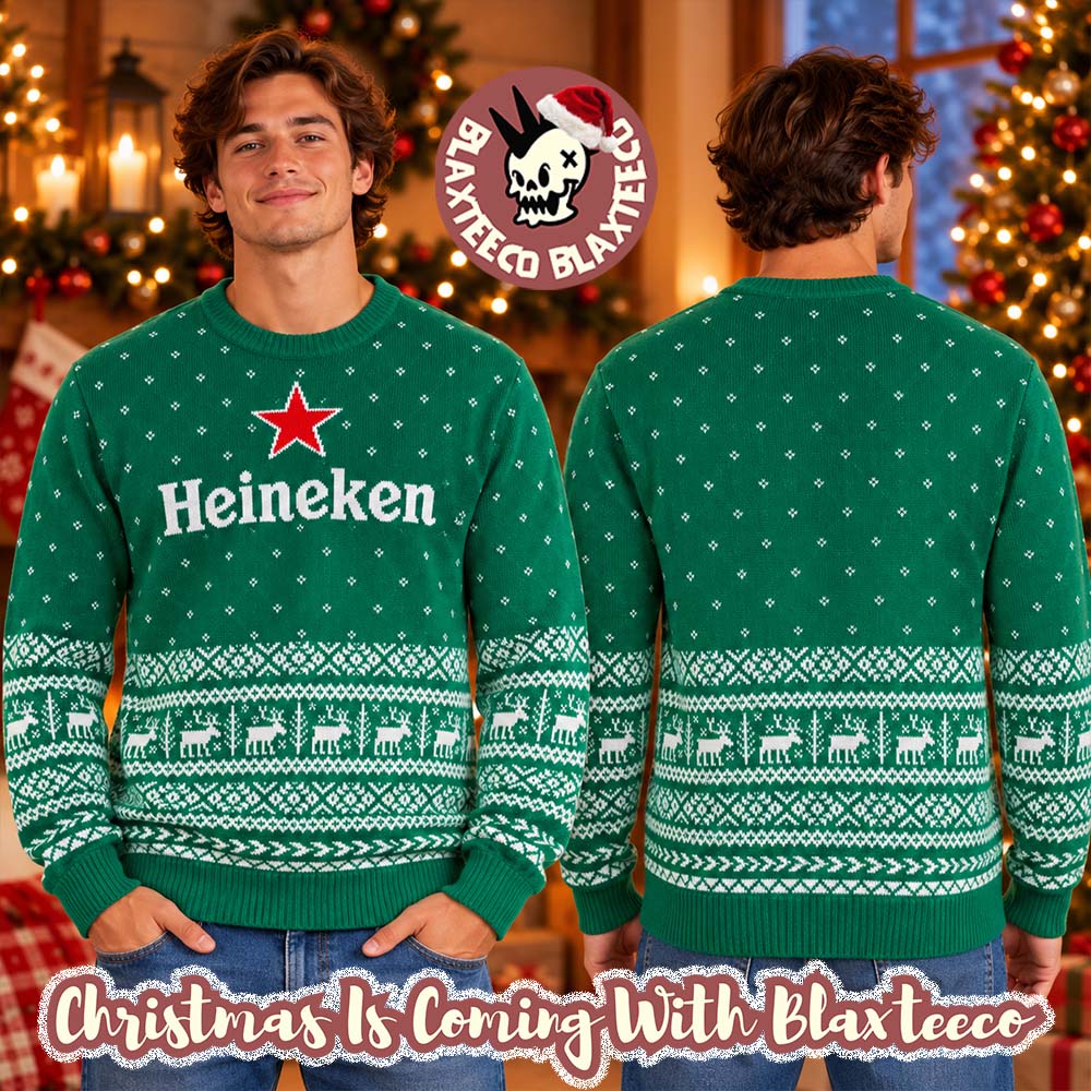Heineken Logo Green Knitted Christmas Ugly Sweater Heineken Logo Green Knitted Christmas Ugly Sweater