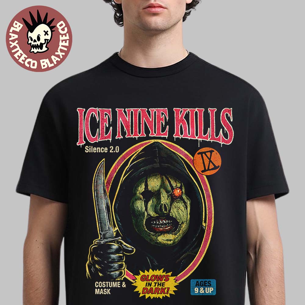 Ice Nine Kills Harvest of Horrors 2026 Halloween Silence 2.0 Mask Hysteria Glowing T-Shirt Ice Nine Kills Harvest of Horrors 2026 Halloween Silence 2.0 Mask Hysteria Glowing T-Shirt