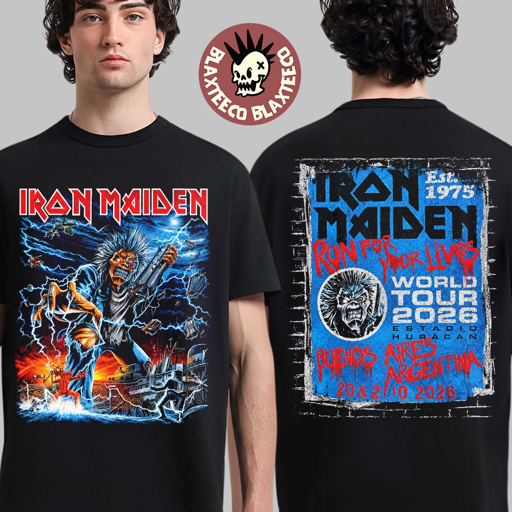 Iron Maiden Buenos Aires Argentina Event Tee 2026 Run For Your Lives Tour At Estadio Huracan 20 21 October 2026 Two Sided T-Shirt Iron Maiden Buenos Aires Argentina Event Tee 2026 Run For Your Lives Tour At Estadio Huracan 20 21 October 2026 Two Sided T-Shirt