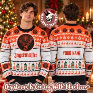 Jagermeister Spirit Big Orange Logo Bottles Pattern Personalized Ugly Sweater