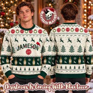 Jameson Irish Christmas Lights Reindeer Snowy White Holiday Ugly Sweater