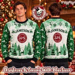 Jameson Irish Whiskey Big Logo Pine Trees Green Christmas Ugly Sweater