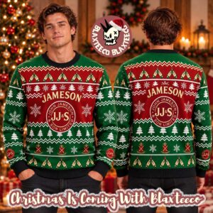 Jameson Irish Whiskey JJ And S Big Logo Red And Green Holiday Ugly Sweater