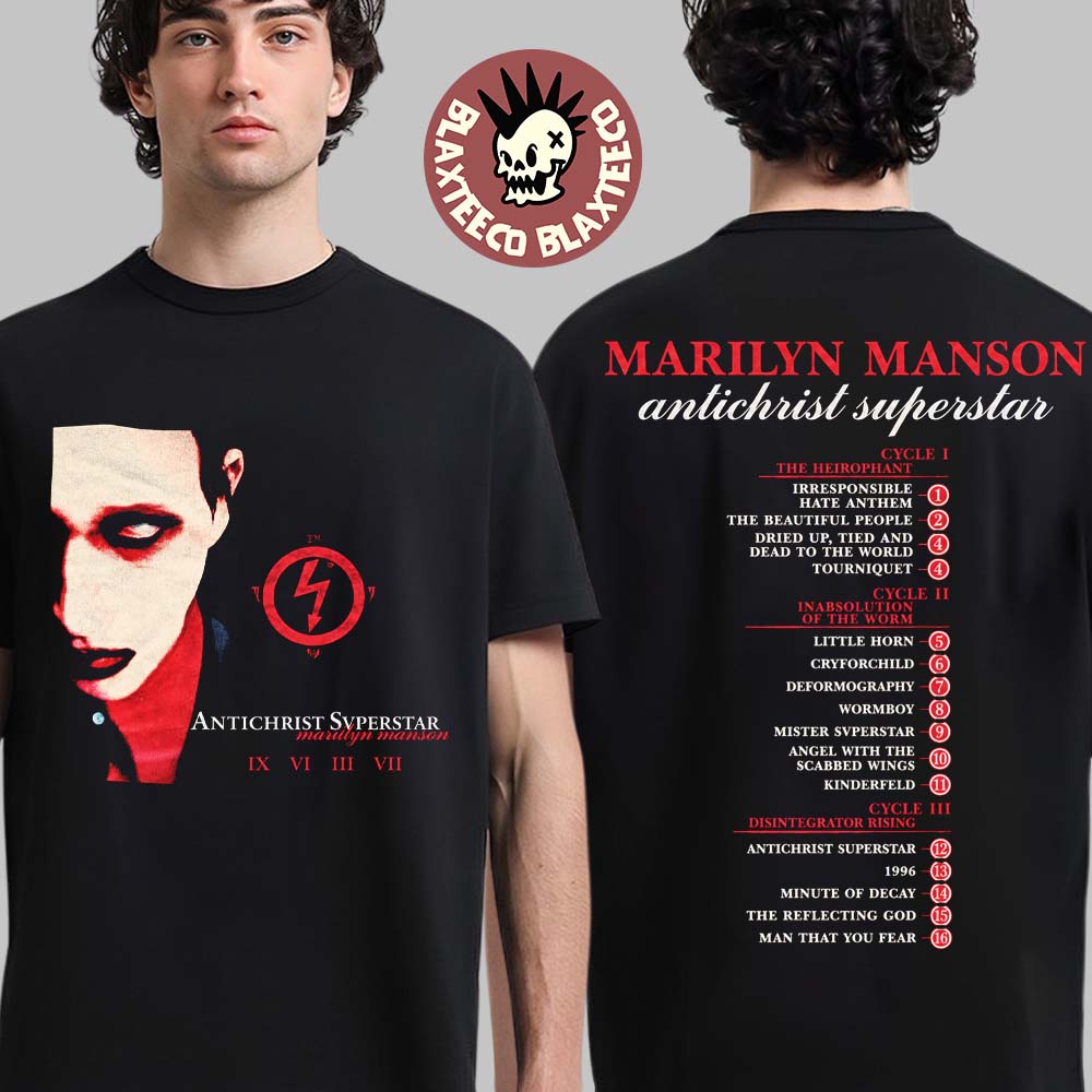 Marilyn Manson Antichrist Superstar 30th Anniversary 2026 Merch Album Cover And Track List T-Shirt Marilyn Manson Antichrist Superstar 30th Anniversary 2026 Merch Album Cover And Track List T-Shirt