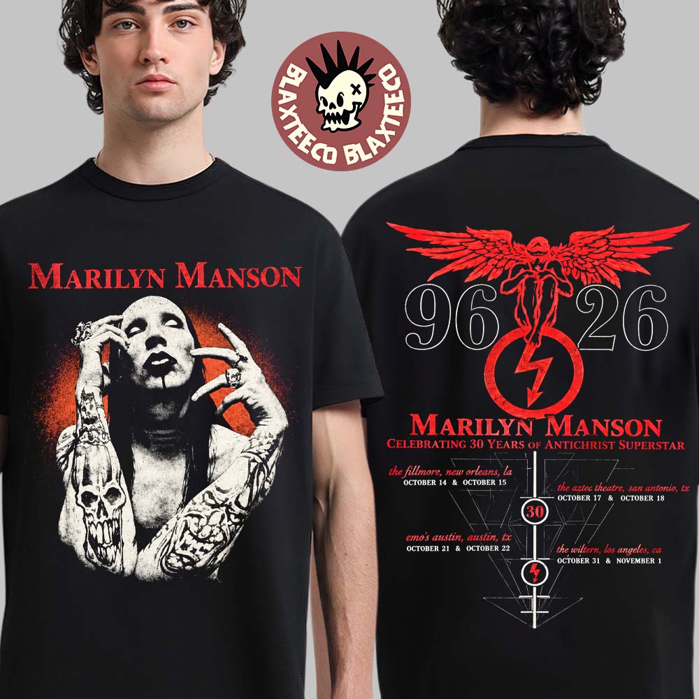 Marilyn Manson Antichrist Superstar 30th Anniversary 2026 Merch Portrait With Dates Back T-Shirt Marilyn Manson Antichrist Superstar 30th Anniversary 2026 Merch Portrait With Dates Back T-Shirt