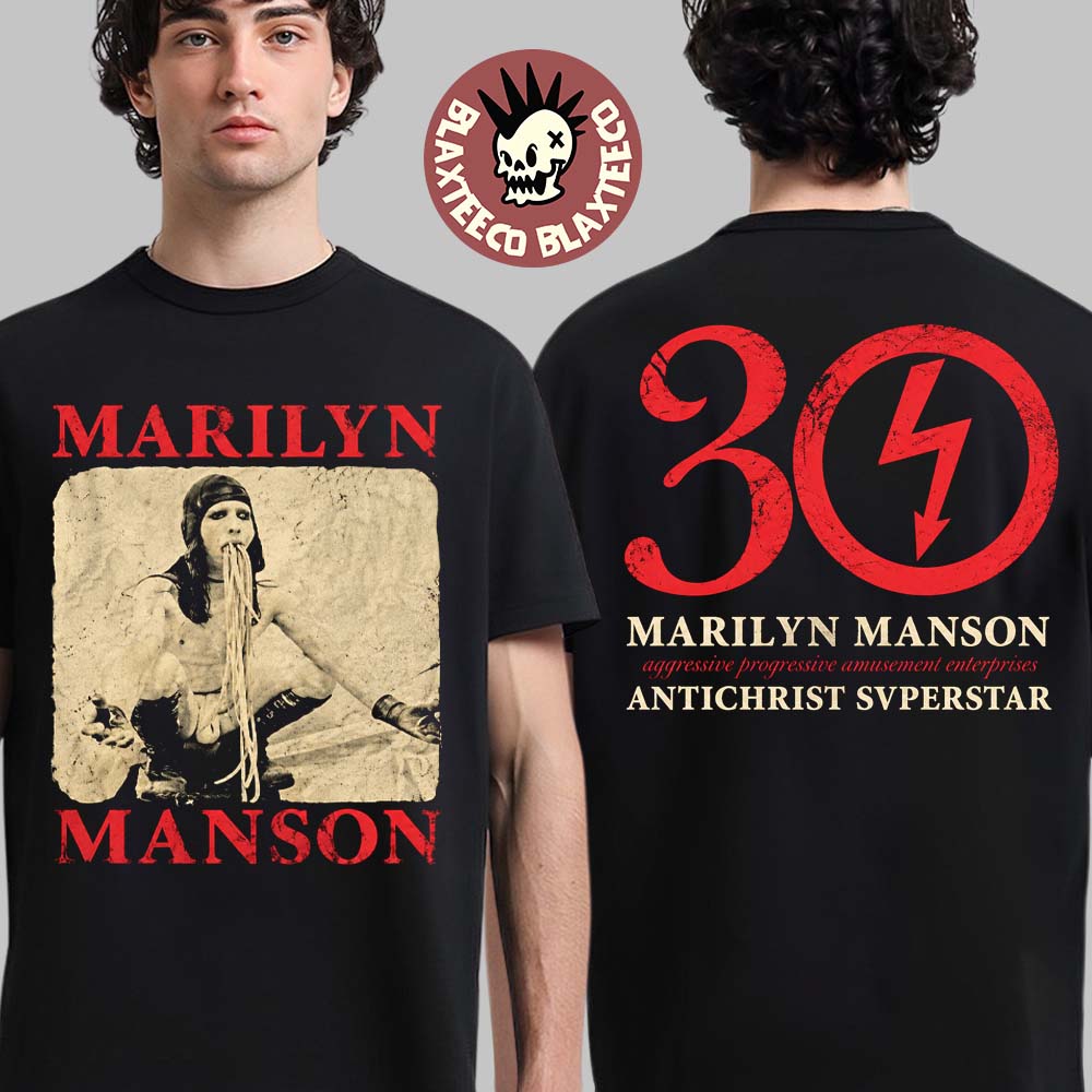 Marilyn Manson Antichrist Superstar 30th Anniversary 2026 Merch Sepia Photo Eating Noodle T-Shirt Marilyn Manson Antichrist Superstar 30th Anniversary 2026 Merch Sepia Photo Eating Noodle T-Shirt