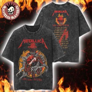 Metallica Life Burns Faster 2026 2027 Las Vegas Merch Tee Live At Sphere Tour Dates Red Skeleton Vintage Washed Tee
