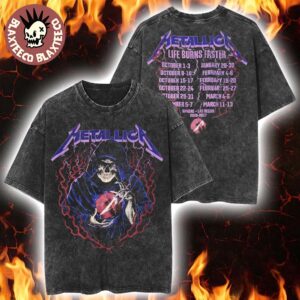 Metallica Life Burns Faster 2026 2027 Las Vegas Merch Tee Live At Sphere Tour Dates Skeleton Wizard Vintage Washed Tee