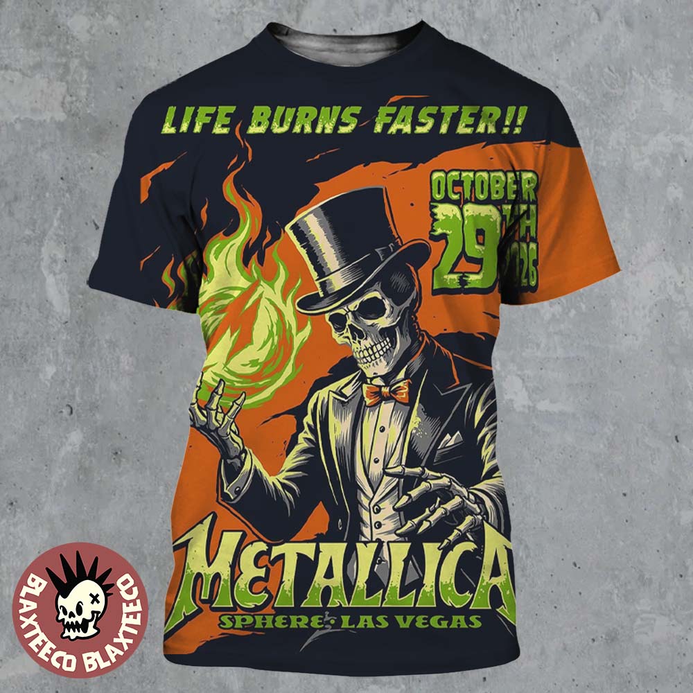 Metallica Life Burns Faster Halloween Weekend Exclusive Treat Night 1 Poster Live At Sphere Las Vegas October 29 2026 All Over Print Shirt Metallica Life Burns Faster Halloween Weekend Exclusive Treat Night 1 Poster Live At Sphere Las Vegas October 29 2026 All Over Print Shirt