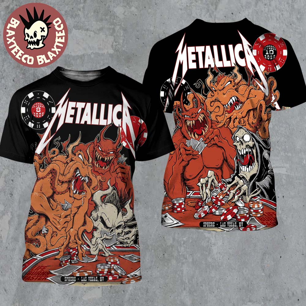 Metallica Live At Sphere Las Vegas 2026 Week 2 Night 1 And 2 Combined Venue Poster Life Burns Faster Tour October 8 10 2026 All Over Print Shirt Metallica Live At Sphere Las Vegas 2026 Week 2 Night 1 And 2 Combined Venue Poster Life Burns Faster Tour October 8 10 2026 All Over Print Shirt