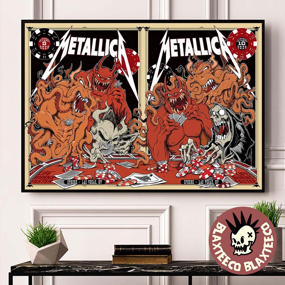 Metallica Live At Sphere Las Vegas 2026 Week 2 Night 1 And 2 Combined Venue Poster Life Burns Faster Tour October 8 10 2026 Landscape Poster Metallica Live At Sphere Las Vegas 2026 Week 2 Night 1 And 2 Combined Venue Poster Life Burns Faster Tour October 8 10 2026 Landscape Poster