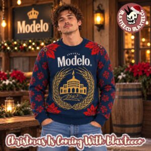 Modelo Beer Big Logo Navy Christmas Ugly Sweater