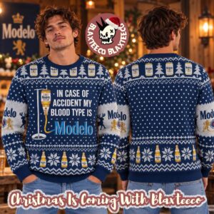 Modelo Funny In Case Of Accident My Blood Type Is Modelo Christmas Ugly Sweater