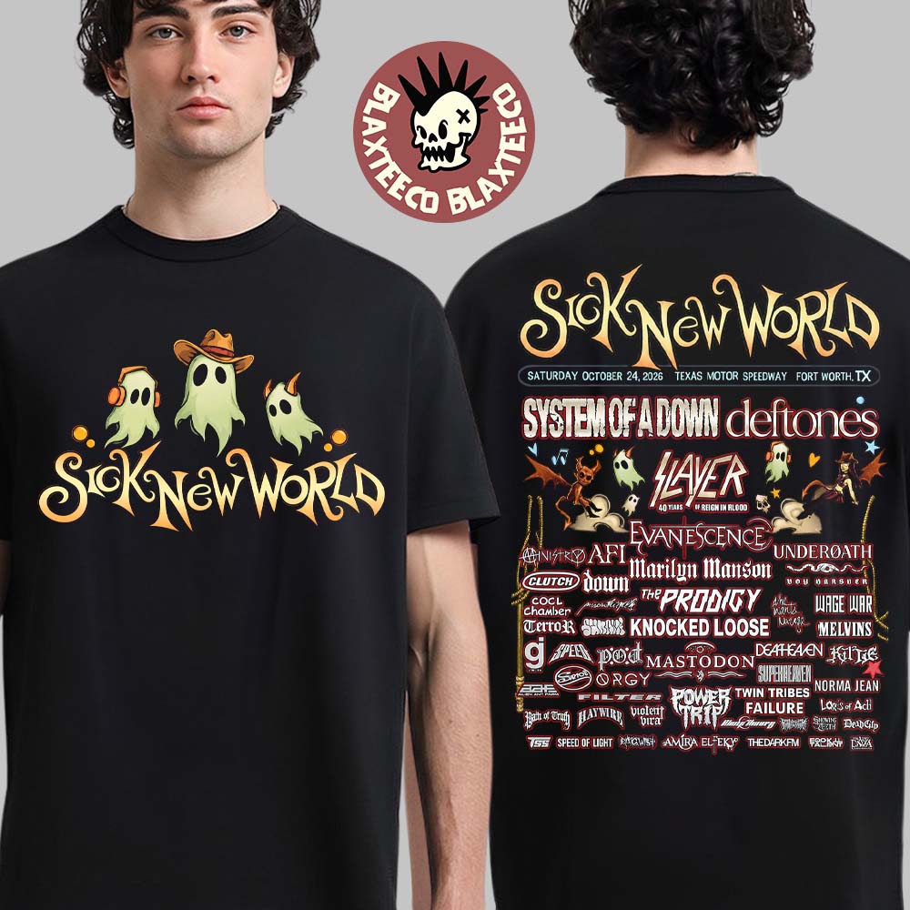 Sick New World Texas 2026 Festival Merch Pop Up At Texas Motor Speedway Oct 24 Ghost Spirit Lineup T-Shirt Sick New World Texas 2026 Festival Merch Pop Up At Texas Motor Speedway Oct 24 Ghost Spirit Lineup T-Shirt