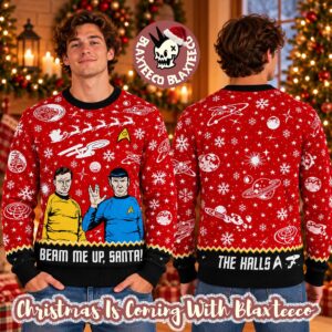 Star Trek Spock And Captain Kirk Beam Me Up Santa Christmas Ugly Sweater