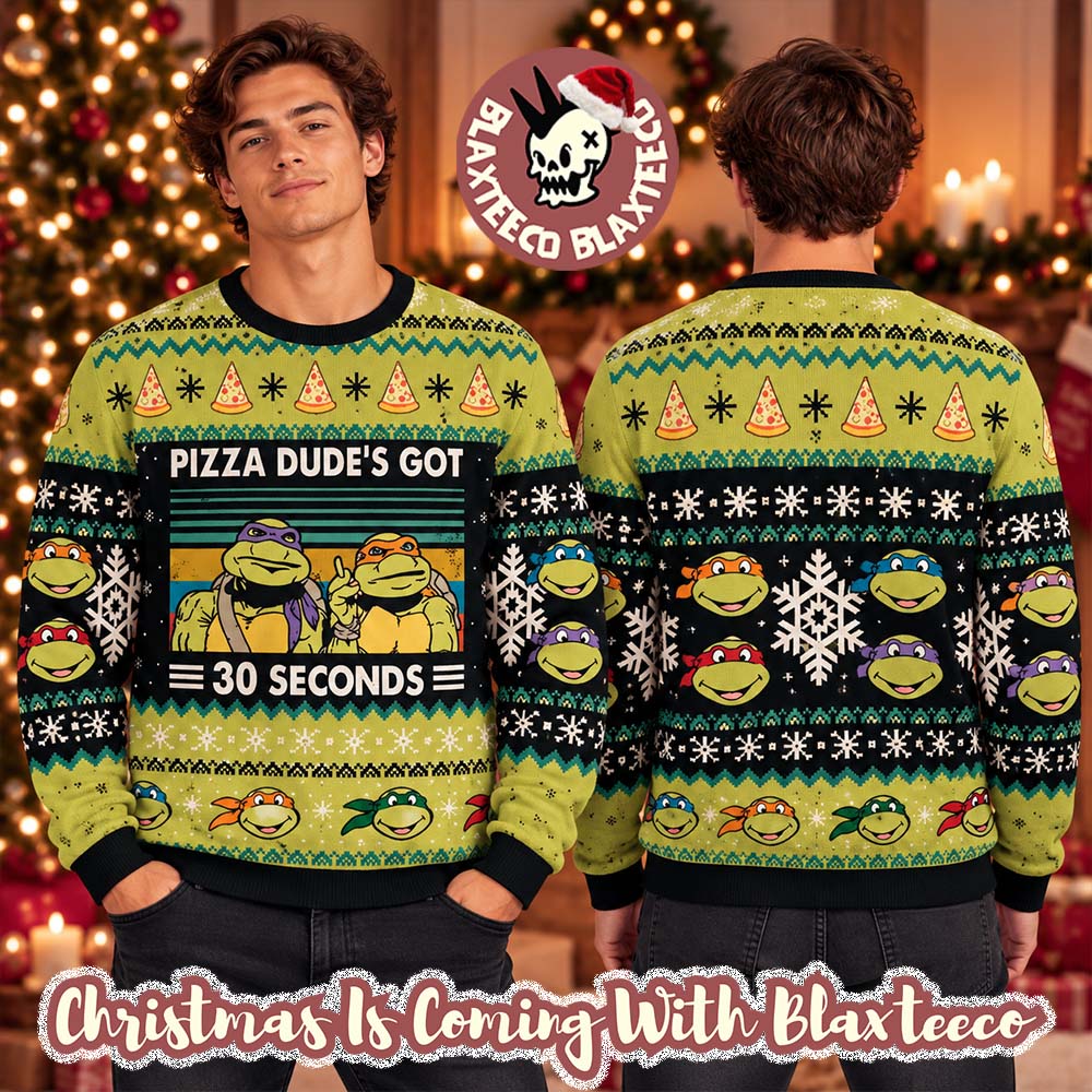 TMNT Teenage Mutant Ninja Turtles Pizza Dude’s Got 30 Seconds Ugly Christmas Sweater TMNT Teenage Mutant Ninja Turtles Pizza Dude’s Got 30 Seconds Ugly Christmas Sweater