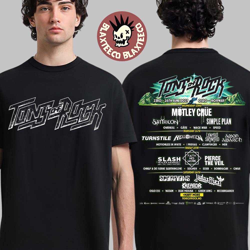 Tons Of Rocks 2027 Oslo Norway Festival Lineup 23-26 June 2027 Two Sided T-Shirt Tons Of Rocks 2027 Oslo Norway Festival Lineup 23-26 June 2027 Two Sided T-Shirt