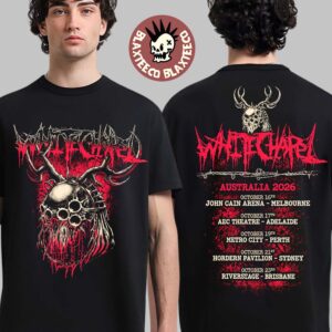 Whitechapel Australia 2026 Tour Merch Bloody Mask With Dates Back Two Sided T-Shirt